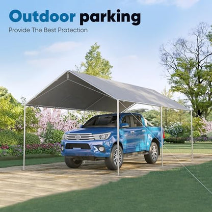 10x15 ft Heavy Duty Car Canopy Galvanized Frame Carport Outdoor Party Tent Boat Shelter with 3 Reinforced Steel Cables (Gray / 10'x15')