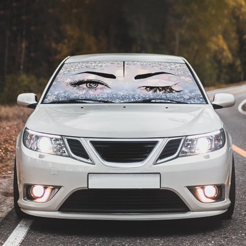 Hello Girl Gorgeous Eyelash Car Windshield Sun Shade Umbrella Automotive Windshield Sunshade Foldable Front Car Accessories Interior Decor to Keep Vehicle Cool for Most Vehicles 57'' X 30'' (57'' X 30'' / style-AB19)