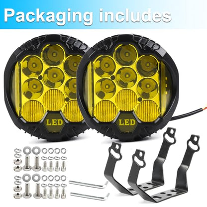 7 Inch Pair Amber Round LED Offroad Lights 90W Amber Yellow Off Road Light Fog Lights Driving lightsWaterproof Light Pods for Pickup Trucks 4x4 SUV ATV UTV (Amber / 7inch)
