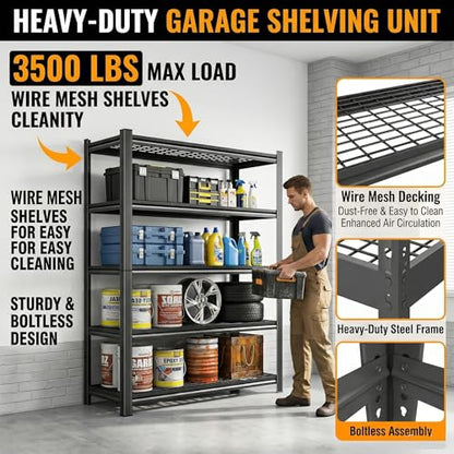 72''H Garage Shelving 3500LBS Capacity Heavy Duty Storage Shelves (5-Tier Wire 48''Wx24''Dx72''H)
