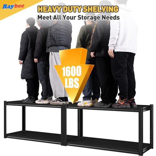 40" W Garage Shelving Heavy Duty Storage Shelves 56.9" H Metal Shelving Heavy Duty Load 1600LBS Adjustable Metal Shelves for Storage for Pantry Kitchen 40" W x 19.1" D x 56.9" H 2 Pack (19.1"D x 40"W x 56.9"H,Black)
