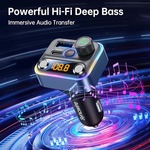 Bluetooth 5.4 FM Transmitter Car Adapter with Light Switch (Blue)