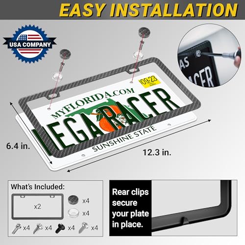 Premium Slim License Plate Frames (Carbon Fiber Design / 2 Piece)