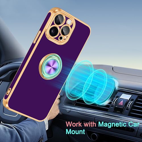for iPhone 15 Pro Case 360° Rotatable Ring Holder Kickstand Shiny (For iPhone 15 Pro(6.1 inch,2023) / Deep Purple)