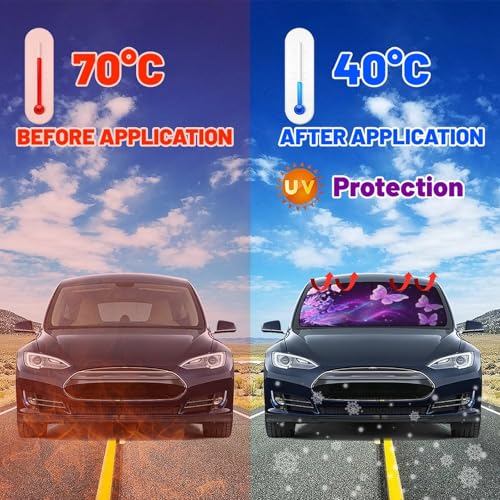 Butterfly Flowers Car Windshield Sun Shade Umbrella Bendable Handle Foldable Funny Sunshade for Car Windshield Block UV Rays Keep Vehicle Cool for Most Sedans SUV Trucks Cars 57"x30" (147*75cm,33*11cm / Butterfly 3)