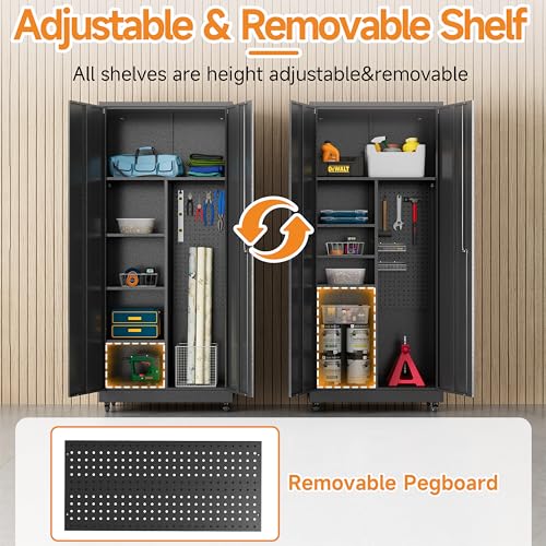 Metal Garage Storage Cabinet with 2 Doors (Black / 71"H(2-Door))