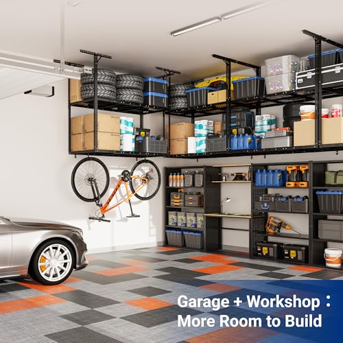 3x6 2 Tier Overhead Ceiling Garage Storage Rack (Black / 2-Tier 3x6 ft)