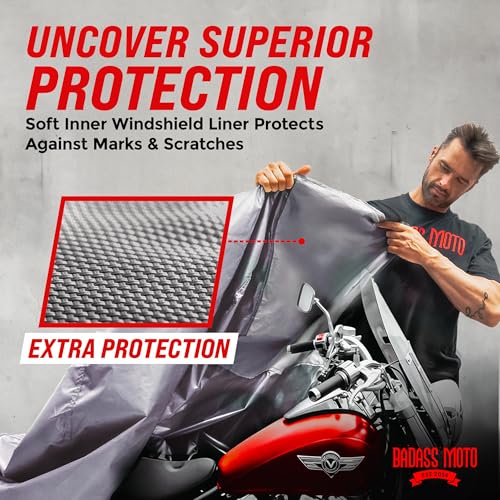 Waterproof Motorcycle Cover for Large Cruisers (Light Gray / [L] 97"L x 41"W x 57"H)