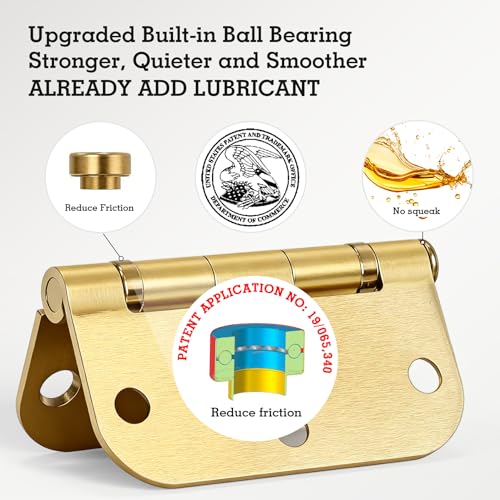 Rounded Door Hinges Brushed Brass 3.5 Inch 5 (Satin Brass-Rounded / 6 Pack-Ball Bearing-lasting no squeak)
