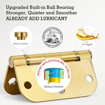 Rounded Door Hinges Brushed Brass 3.5 Inch 5 (Satin Brass-Rounded / 6 Pack-Ball Bearing-lasting no squeak)