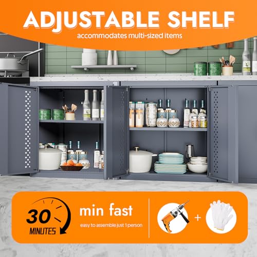 Metal Wall Storage Cabinet Steel Wall Mounted Garage Storage Cabinet with Adjustable Shelf and Doors for Basement Utility Room Warehouse Kitchen (H28")