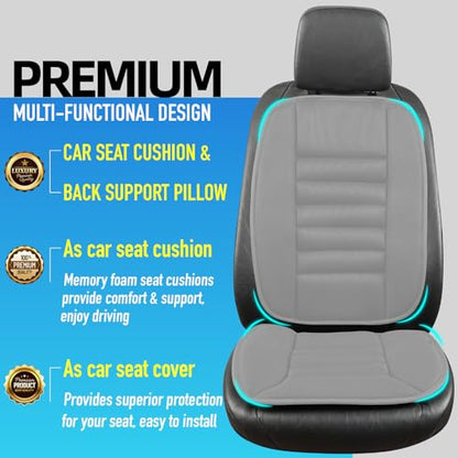 Car Seat Cushion with Back Support Pillow (Gray)