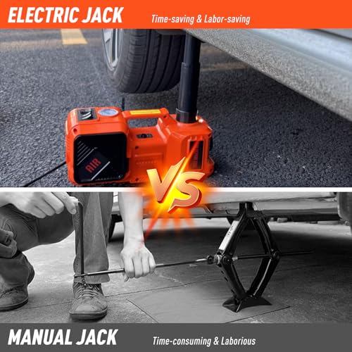 Electric Car Jack Set 5 Ton Hydraulic Jack Car Lift Floor Jack with Integrated Tire Pump and Impact Wrench for Sedans SUV MPV Sedan Truck Change Tires Garage Repair (Orange+Wrench)