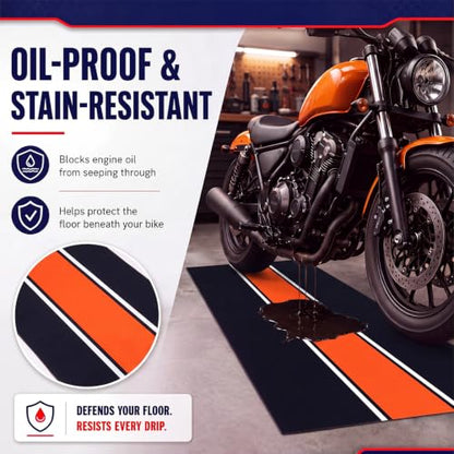 Motorcycle Mat Garage Floor Rug Washable Parking Mats for Garage Floors Non Slip Oil Absorbent Pad Rubber Backing Layer Protects Floor (Orange / 78 X 31 Inch)