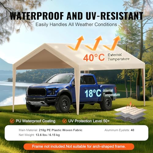 Carport Replacement Canopy Cover 10 x 20 ft (Beige / 10x20ft)