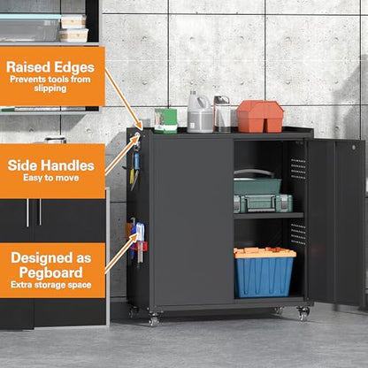 34" Metal Garage Storage Cabinet with Wheels (Black / 34.3"H Tool Cabinet(2-Door))