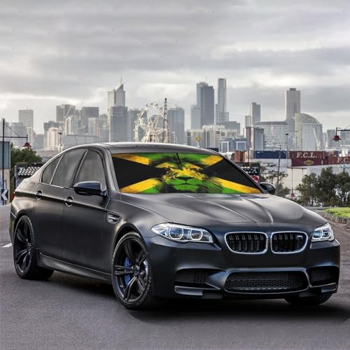 Jamaican Flag Lion Car Windshield Sun Shade Umbrella Automotive Windshield Sunshade Foldable Front Car Accessories Interior Decor to Keep Vehicle Cool for Most Vehicles 57'' X 30'' (57'' X 30'' / style-AB21)