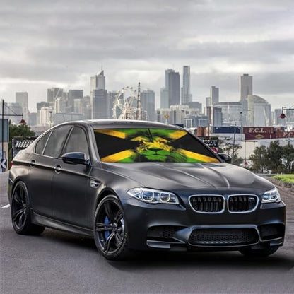 Jamaican Flag Lion Car Windshield Sun Shade Umbrella Automotive Windshield Sunshade Foldable Front Car Accessories Interior Decor to Keep Vehicle Cool for Most Vehicles 57'' X 30'' (57'' X 30'' / style-AB21)