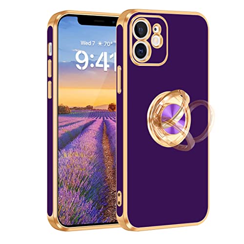 for iPhone 11 Case 360° Rotatable Ring Holder Magnetic Kickstand (For iPhone 11(6.1 inch,2019) / Deep Purple)