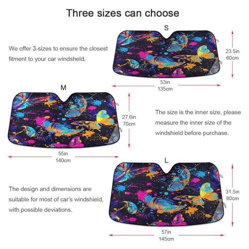 Car Windshield Sun Shade Colorful Butterflies Foldable Car Front Windshield Sunshade Blocks UV Rays Sun Visor Heat Protection for Truck SUV to Keep Your Vehicle Cool (Medium / Colorful Butterflies)