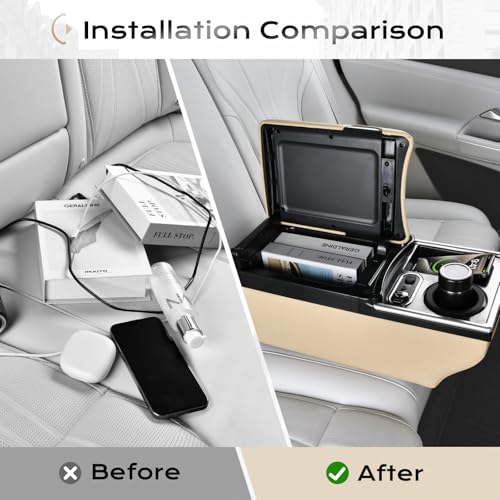Universal Car Center Console with Wireless Charging & Cup Holder (Wireless Charging / Beige)