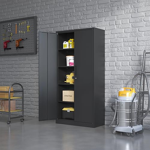 Metal Storage Cabinet for Garage (Black / XL - 2 Doors & 5 Shelves (Wheelless))
