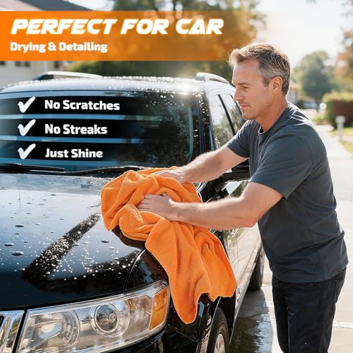 2 Pack 1200 GSM Car Drying Towels (Orange / Pack of 2)
