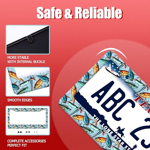 Funny Fish Fishing Stainless Steel License Plate Frame for US Cars Decor (Fishing)