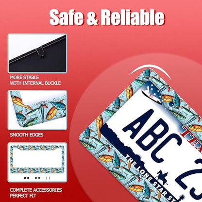 Funny Fish Fishing Stainless Steel License Plate Frame for US Cars Decor (Fishing)