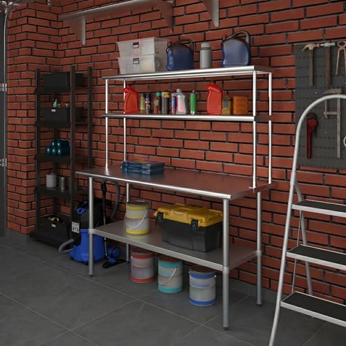 Stainless Steel Work Table Double Tier Overshelf (24" x 60" Work Table + 12" Overshelf)