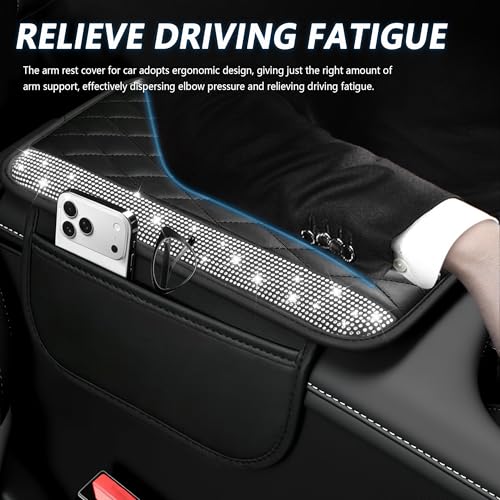 Upgraded Car Center Console Cover with Rhinestones (Upgraded Diamond - Bling Silver)