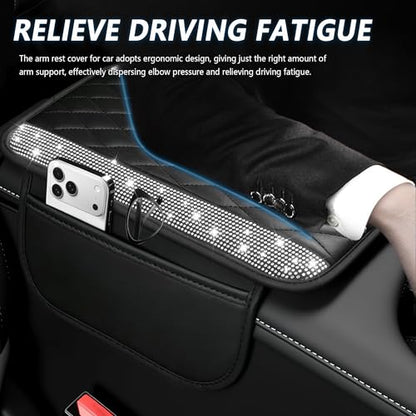 Upgraded Car Center Console Cover with Rhinestones (Upgraded Diamond - Bling Silver)