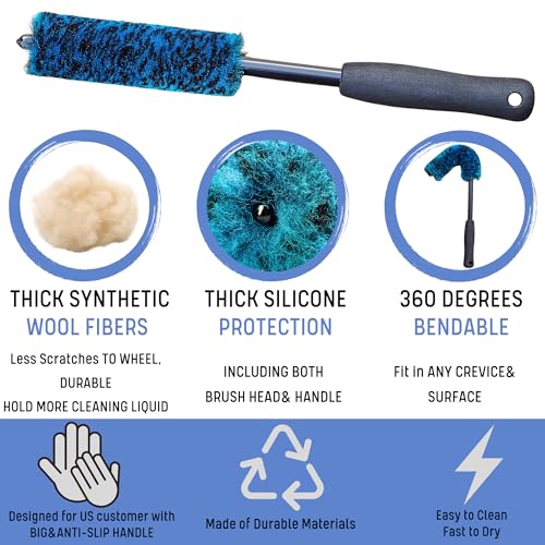 7PCS Car Wheel Rims Detail Cleaning PRO Wash Kit (7-Pack / Blue/Black)