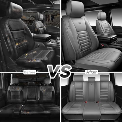 Nappa Leather Car Seat Covers Full Set (Gray Leather / Full Set)