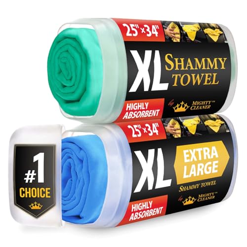 XL Shammy Towel for Car (Mint and Blue / 2 Pack (25” x 34”))