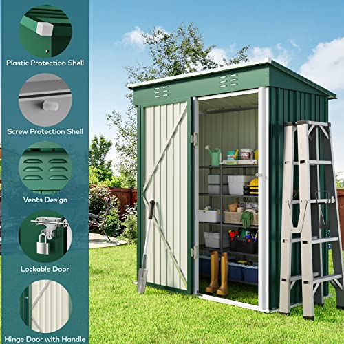 5x3 FT Outdoor Shed (Green / 5' x 3' FT/Sloped-roof)