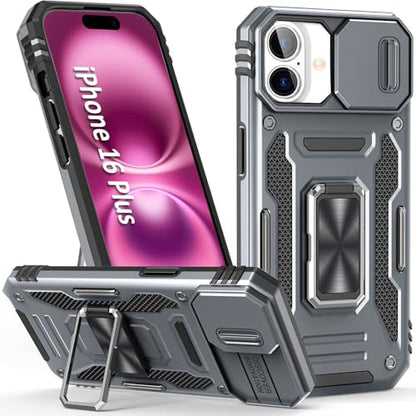 Phone Case for 16 Plus iPhone Case iPhone 16 Plus Phone Case with Kickstand Ring Holder (iPhone 16 Plus 【6.7 inch】 / Grey)