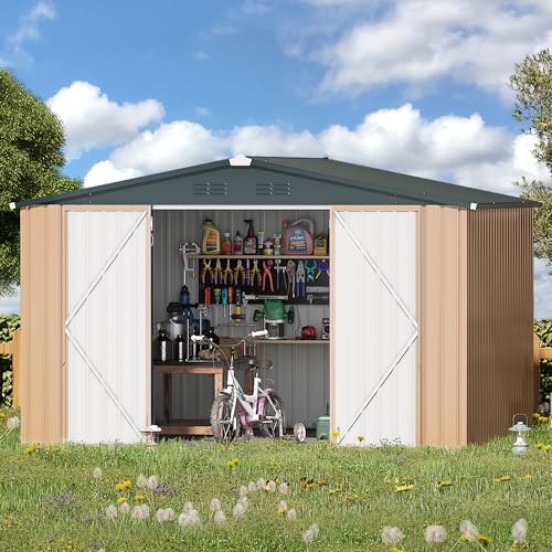 8' x 10' Large Waterproof Metal Outdoor Storage Shed (Gray / 8x10)