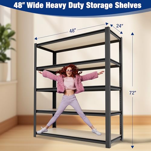 5 Tier Black Shelving with Board (Black / 48"W x 24"D x 72"H)