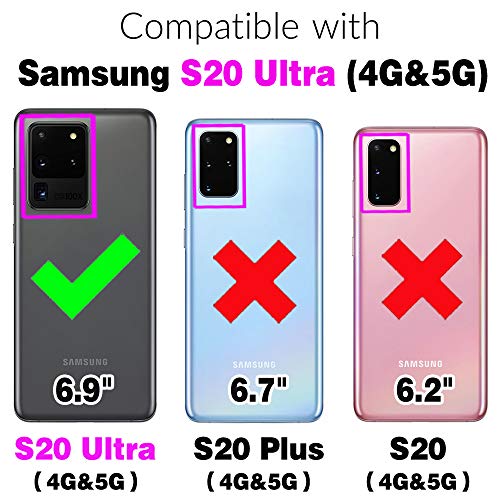 Compatible with Samsung Galaxy S20 Ultra 5G Wallet Case Screen Protector Crossbody Shoulder Strap Ring Buckle Stand Card Holder Magnetic Car Mount Phone Cover for S20ultra 20ultra G5 Women Men Black (Black / for S20 Ultra)