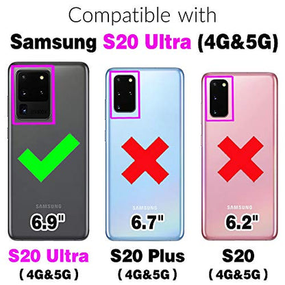 Compatible with Samsung Galaxy S20 Ultra 5G Wallet Case Screen Protector Crossbody Shoulder Strap Ring Buckle Stand Card Holder Magnetic Car Mount Phone Cover for S20ultra 20ultra G5 Women Men Black (Black / for S20 Ultra)