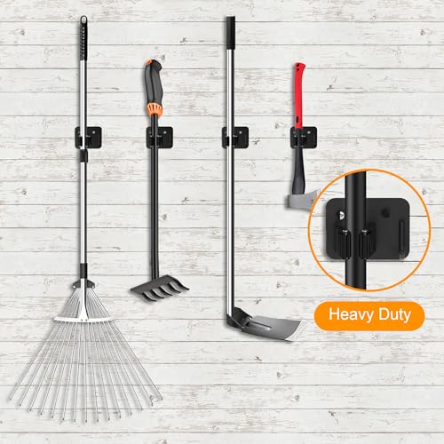 4 Pack Stainless Steel Heavy Duty Broom Holder Wall Mount with Hook (D-Black / 4PCS Gripper)