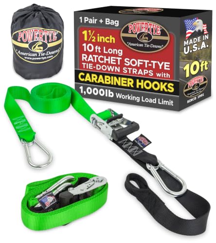 1.5 inch x 10ft Ratchet Straps w (10 ft + Storage Bag / Green)