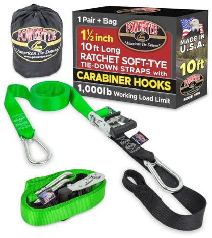 1.5 inch x 10ft Ratchet Straps w (10 ft + Storage Bag / Green)