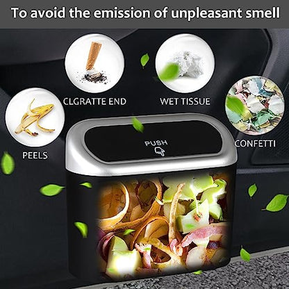 Car Trash Can with Lid (Black/Silver Lid, Black/Silver Lid)