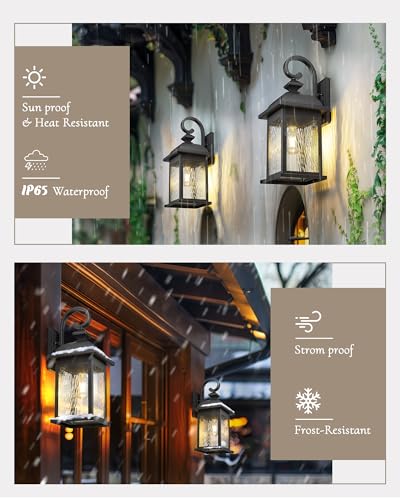 21" Large Exterior Wall Light Fixtures (Matte Black, Water Ripple Glass / 21", 2 Pack)