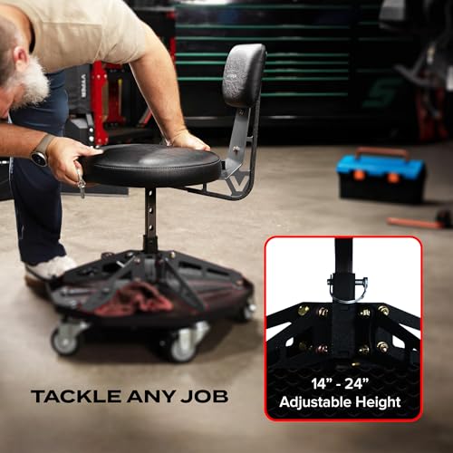 Vyper Robust Steel Sport Shop Chair for Mechanics (Black Seat, Black Frame)