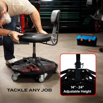Vyper Robust Steel Sport Shop Chair for Mechanics (Black Seat, Black Frame)
