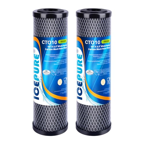 1 Micron 2.5" x 10" Whole House CTO Carbon Sediment Water Filter Cartridge Compatible with DuPont WFPFC8002 (2 Count (Pack of 1) / Activated Carbon)