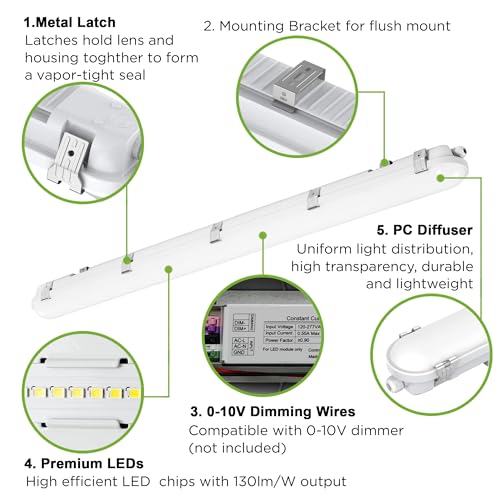 4ft LED Vapor Tight Light 50W Outdoor Shop Light IP65 Waterproof 0 (4 Pack)